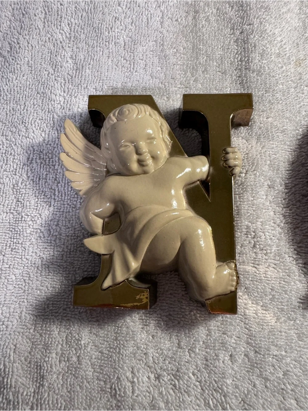 Vintage Christmas MCM Gold NOEL Cherubs Burwood Angel Xmas Mantle Decor VNT